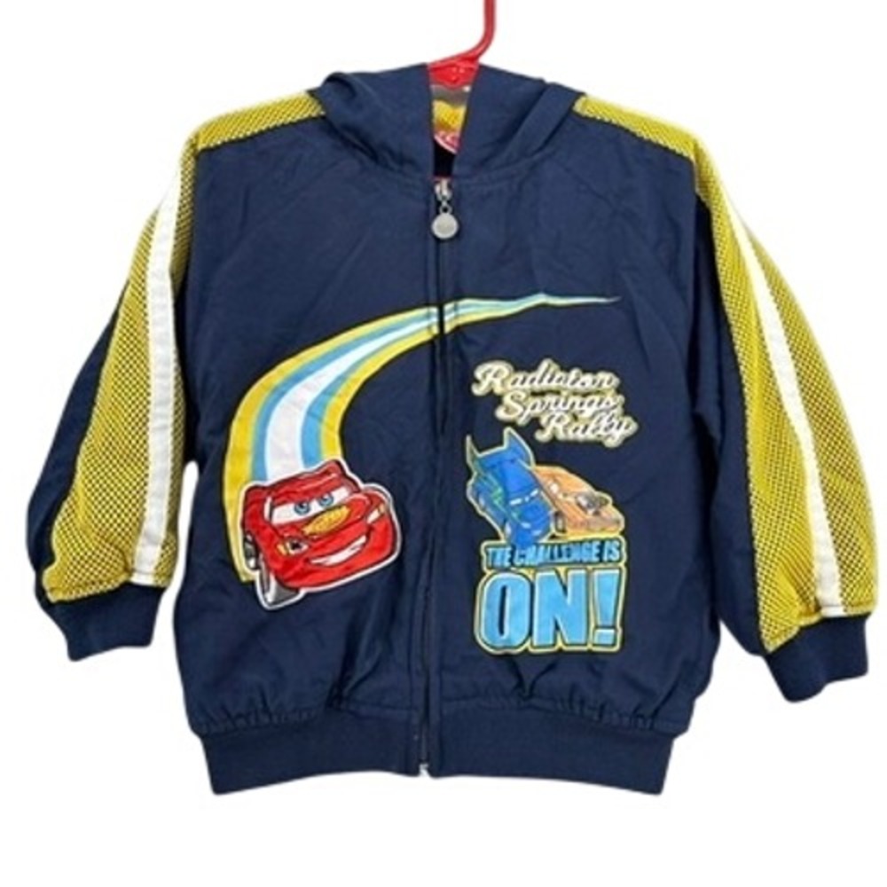 VTG Disney Pixar Cars Lightning McQueen Windbreaker Jacket Navy Blue Boys 3T Y2K